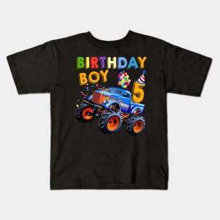 5th Birthday Boy Blaze 5 Year Old Monster Truck Kids T-Shirt